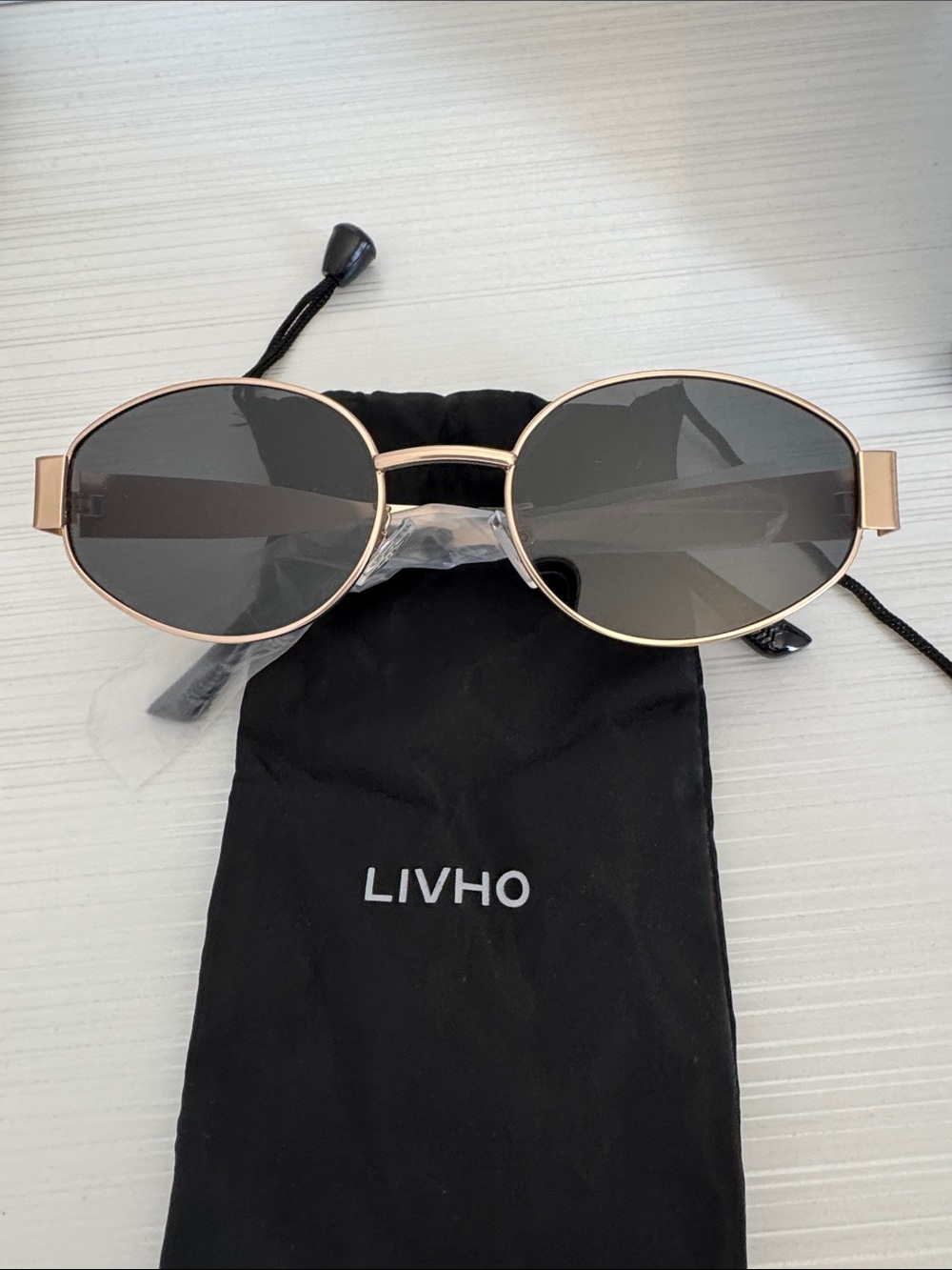 Women's Gold Oval Sunglasses with Gray Lenses